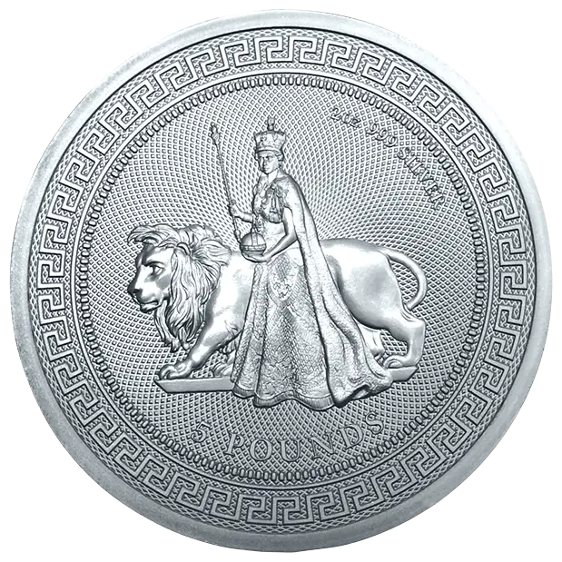 Queen Elizabeth and Lion 2 oz Silver Coin