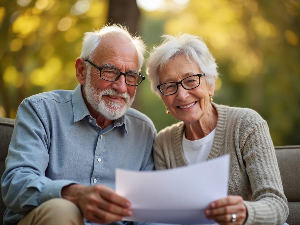 Happy retired couple reviewing their gold IRA investment
